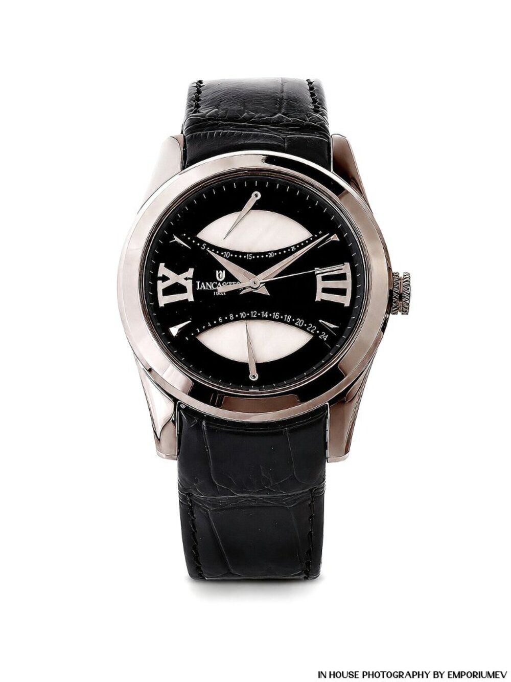 Lancaster Italy OlA0613 Unisex Round Gun Metal Black Watch 0023